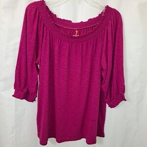 Knox Rose Magenta On Or  Off-Shoulder Blouse Elastic Ruffles